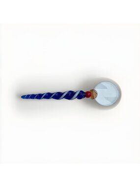 Magnifying Glass Blue White Art Glass Handle Desk Reading Collectible